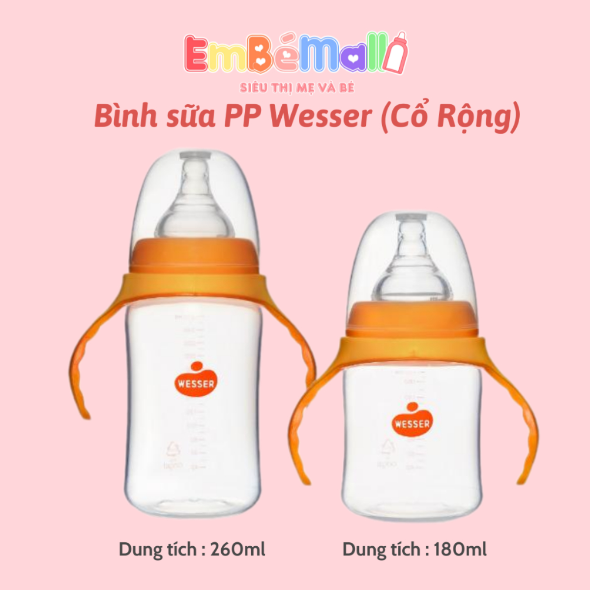 Bình Sữa Wesser PP Cổ Rộng Mẫu Mới 180ml / 260ml