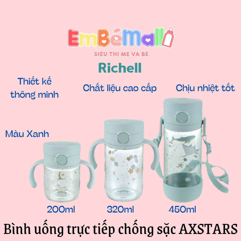 Bình ống hút RICHELL AXSTARS chống sặc (200ml/320ml/450ml) - Hình ảnh 6