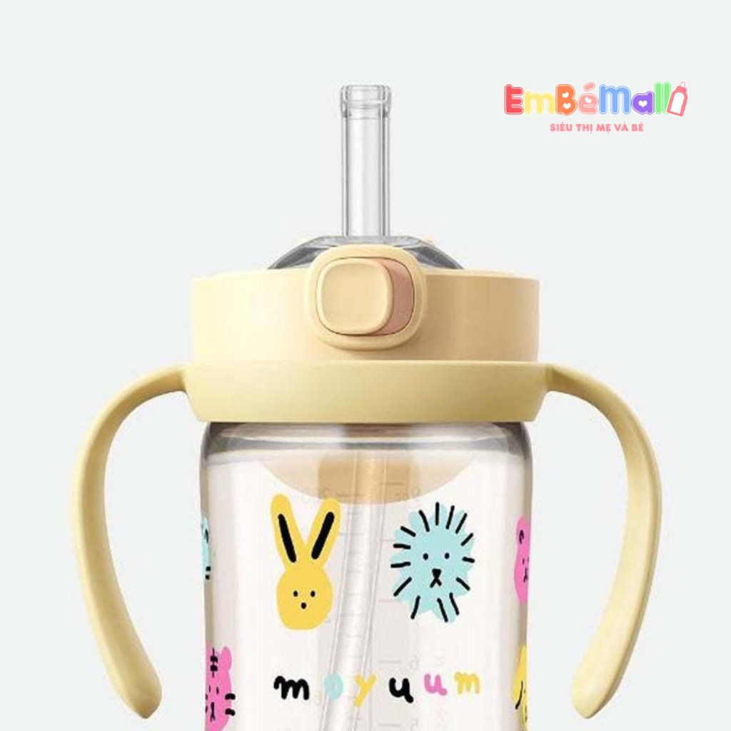 Bình Tập Hút Cho Bé Moyuum Nắp Bật Họa Tiết Mèo 170ML / 270ML Chính Hãng Hàn Quốc - Hình ảnh 6