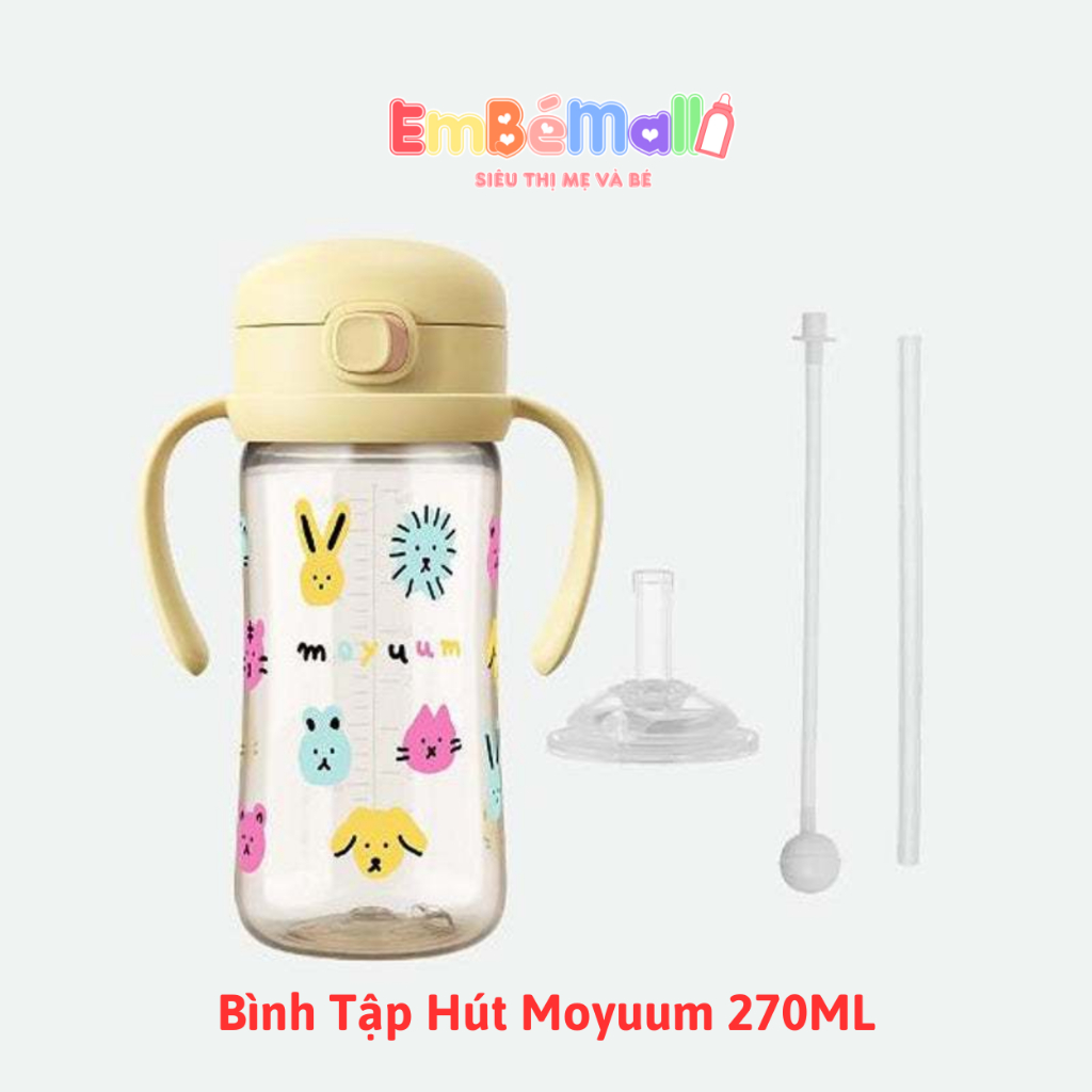 Bình Tập Hút Cho Bé Moyuum Nắp Bật Họa Tiết Mèo 170ML / 270ML Chính Hãng Hàn Quốc - Hình ảnh 5