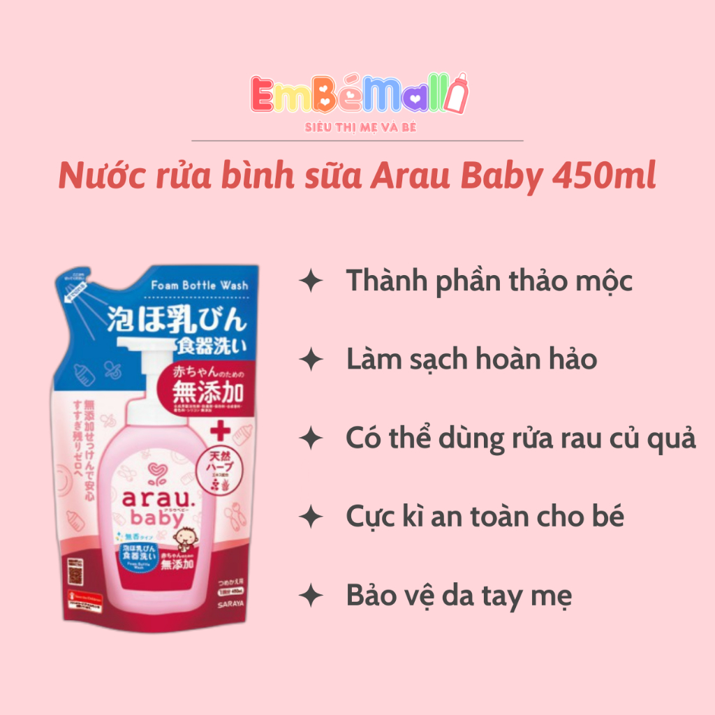 Nước rửa bình sữa Arau Baby Nhật Bản Dạng Chai & Túi - Hình ảnh 6