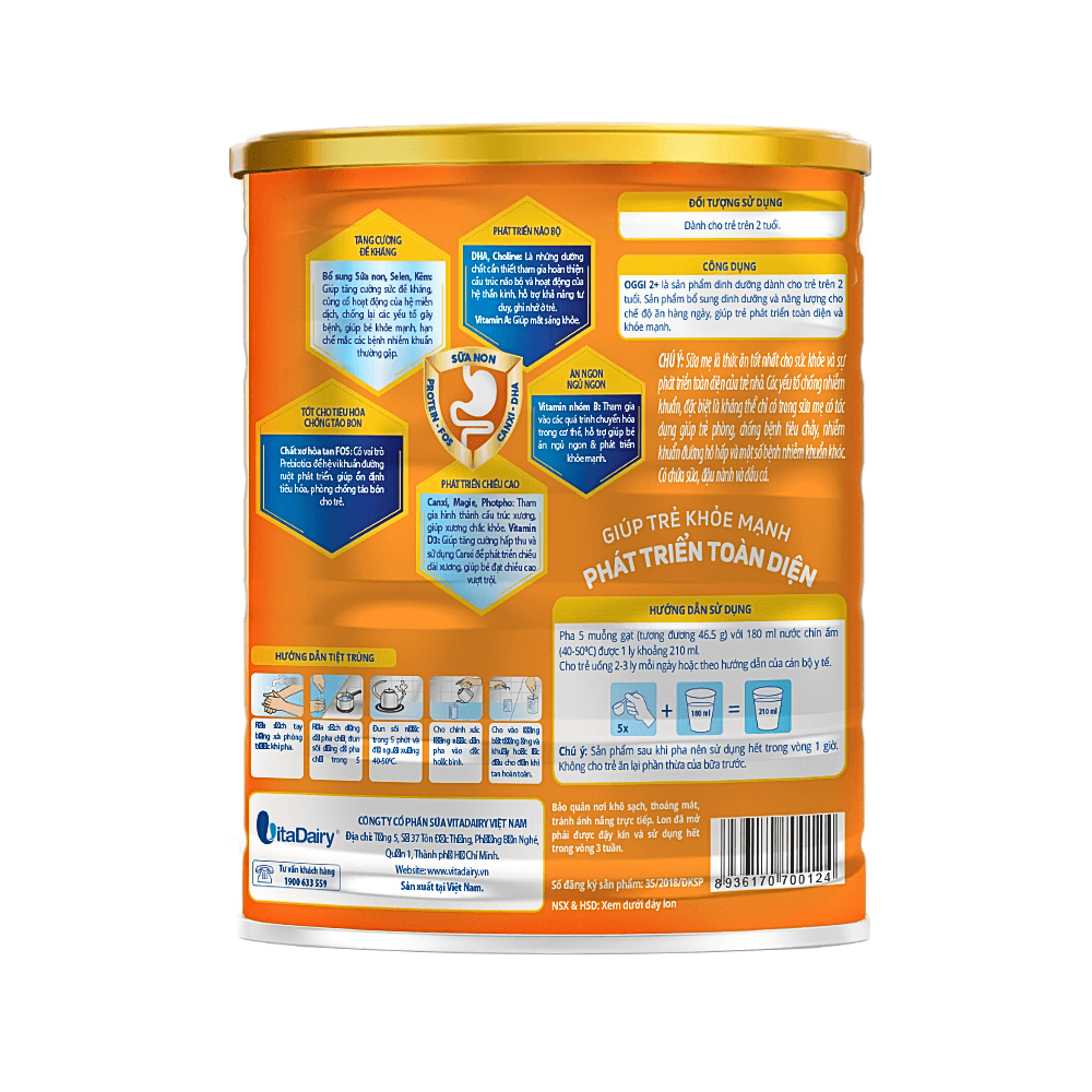 Sữa Bột Vitadairy OGGI 2+ 900g - Hình ảnh 2