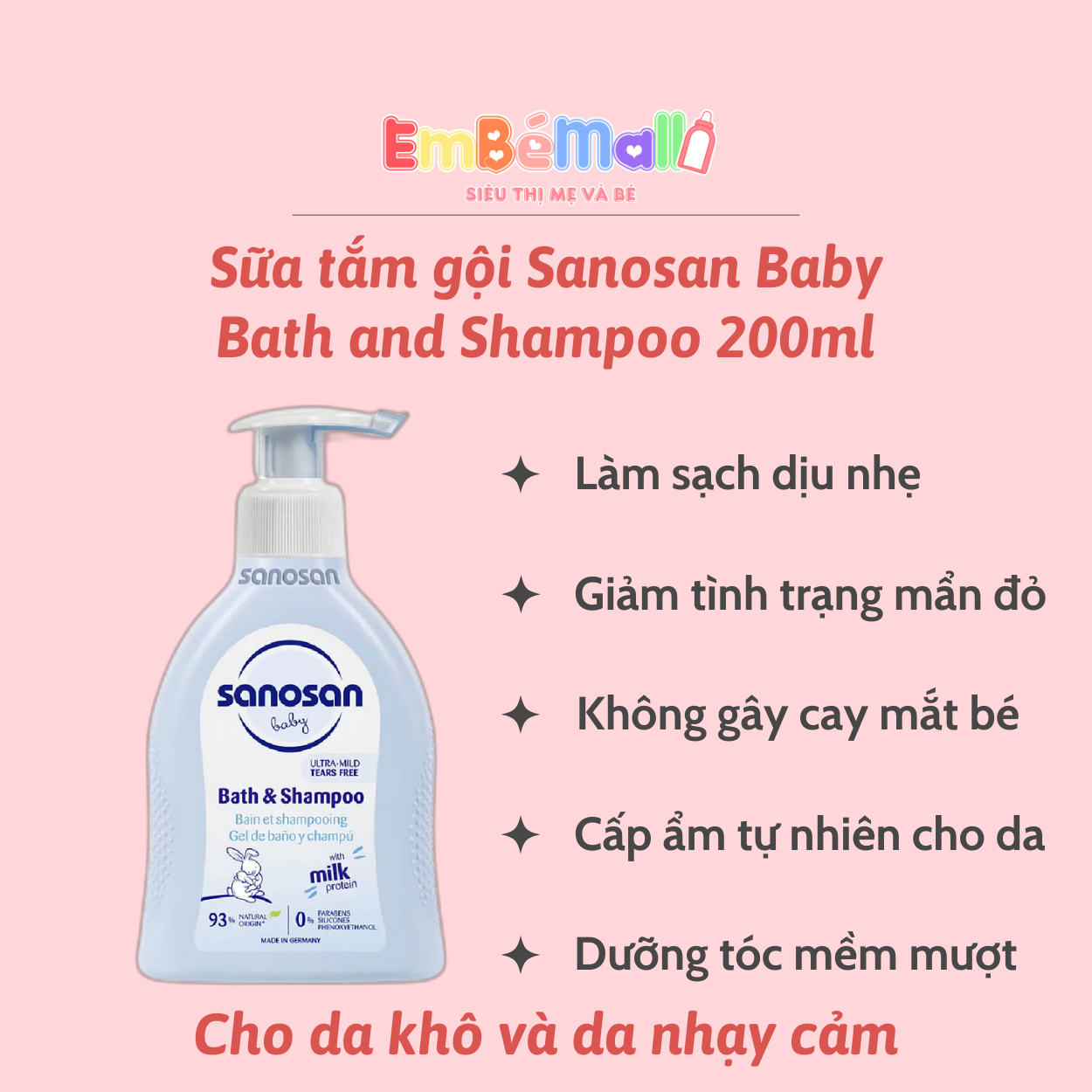 Sữa Tắm Gội Sanosan Baby Bath And Shampoo Cho Da Khô Và Da Nhạy Cảm 200ml