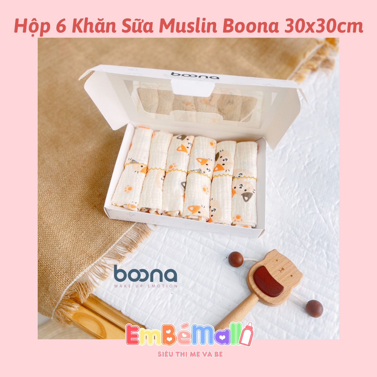 Hộp 6 Khăn Sữa Muslin Boona 30x30cm - Hình ảnh 4