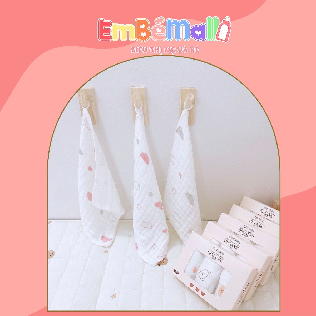 Set 3 Khăn Sữa Cho Bé 30*30cm Monona, Chất Liệu Organic Mềm Mại, Thấm Hút, Kháng khuẩn - Hình ảnh 2