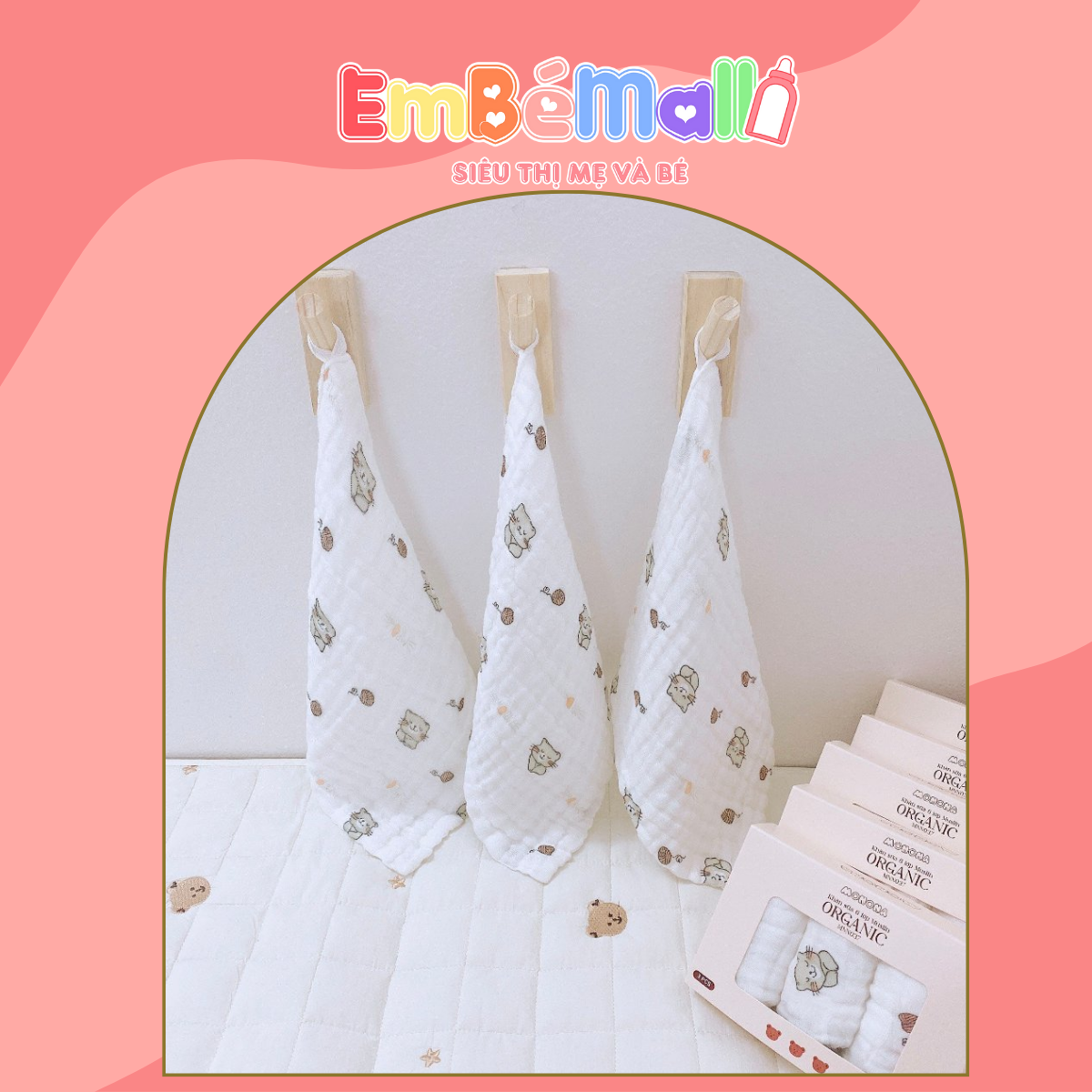 Set 3 Khăn Sữa Cho Bé 30*30cm Monona, Chất Liệu Organic Mềm Mại, Thấm Hút, Kháng khuẩn - Hình ảnh 3