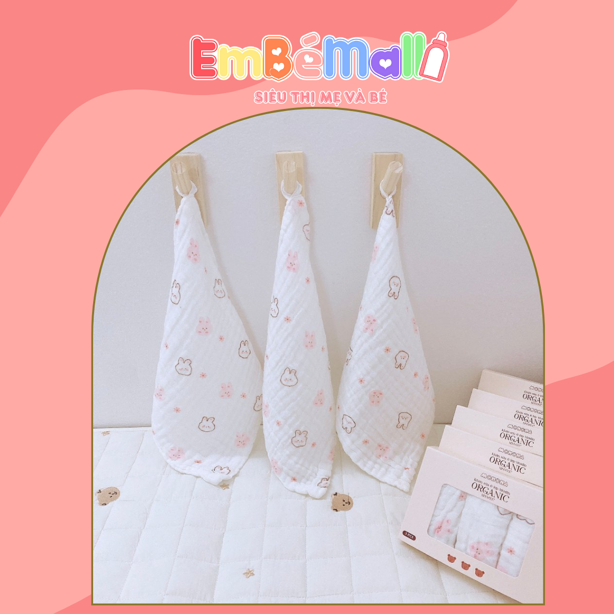 Set 3 Khăn Sữa Cho Bé 30*30cm Monona, Chất Liệu Organic Mềm Mại, Thấm Hút, Kháng khuẩn - Hình ảnh 4