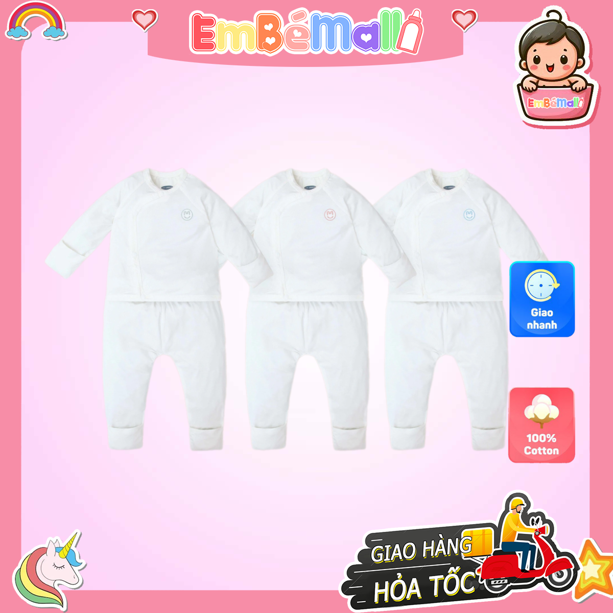 Bộ Dài Cài Chéo UALAROGO In Logo Mặt Cười (0-3M)