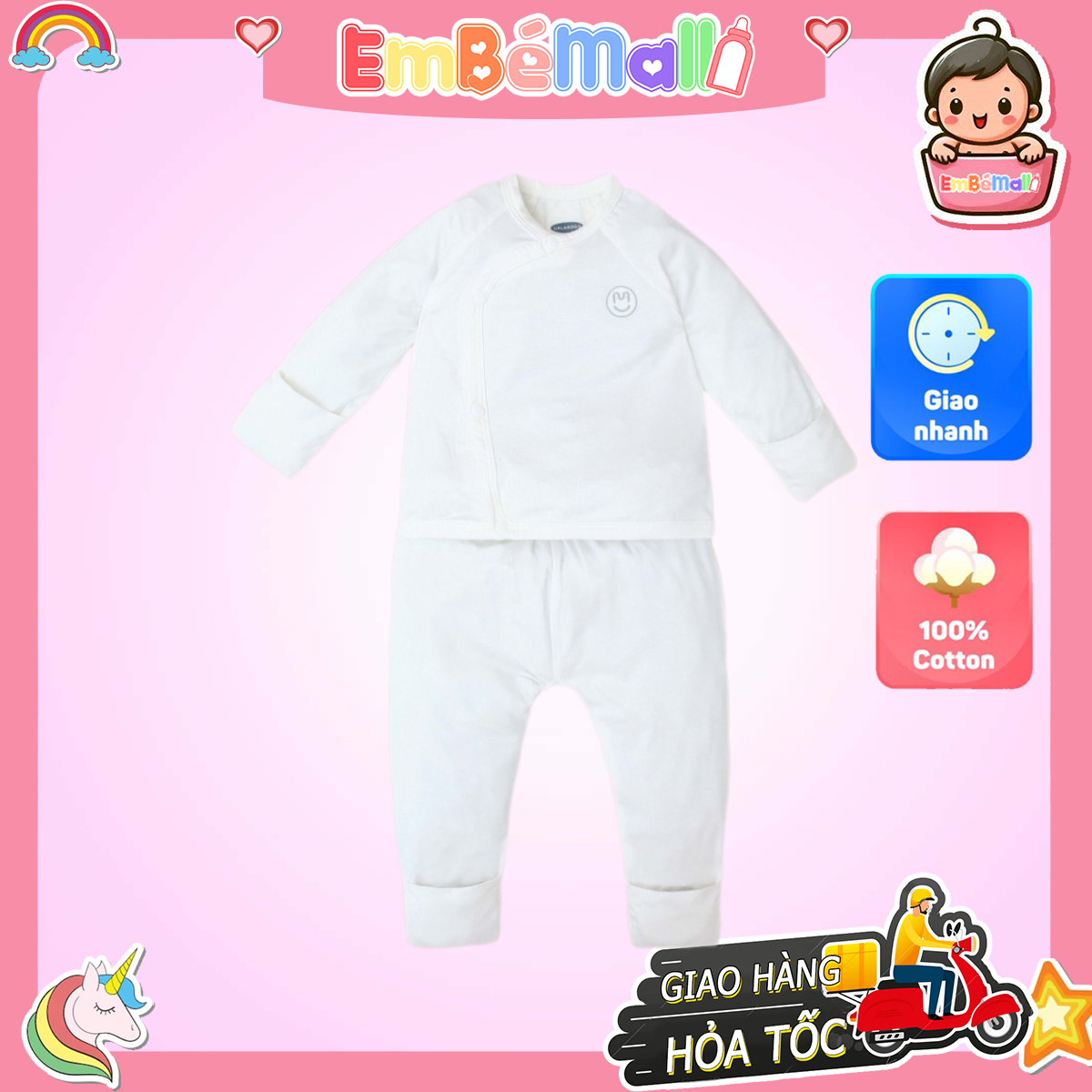 Bộ Dài Cài Chéo UALAROGO In Logo Mặt Cười (0-3M) - Hình ảnh 3