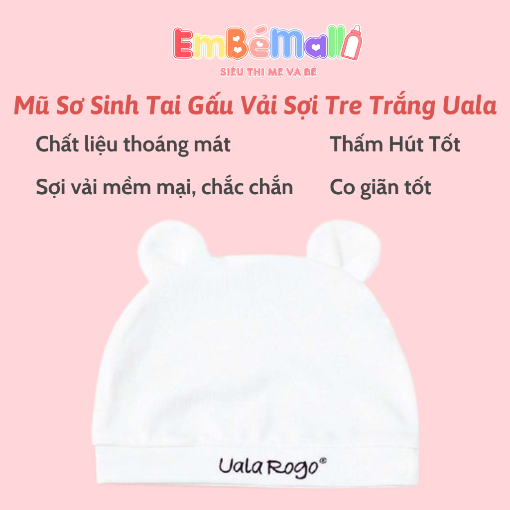 Mũ Sơ Sinh Tai Gấu Vải Sợi Tre Uala (Màu Trắng) - Hình ảnh 3