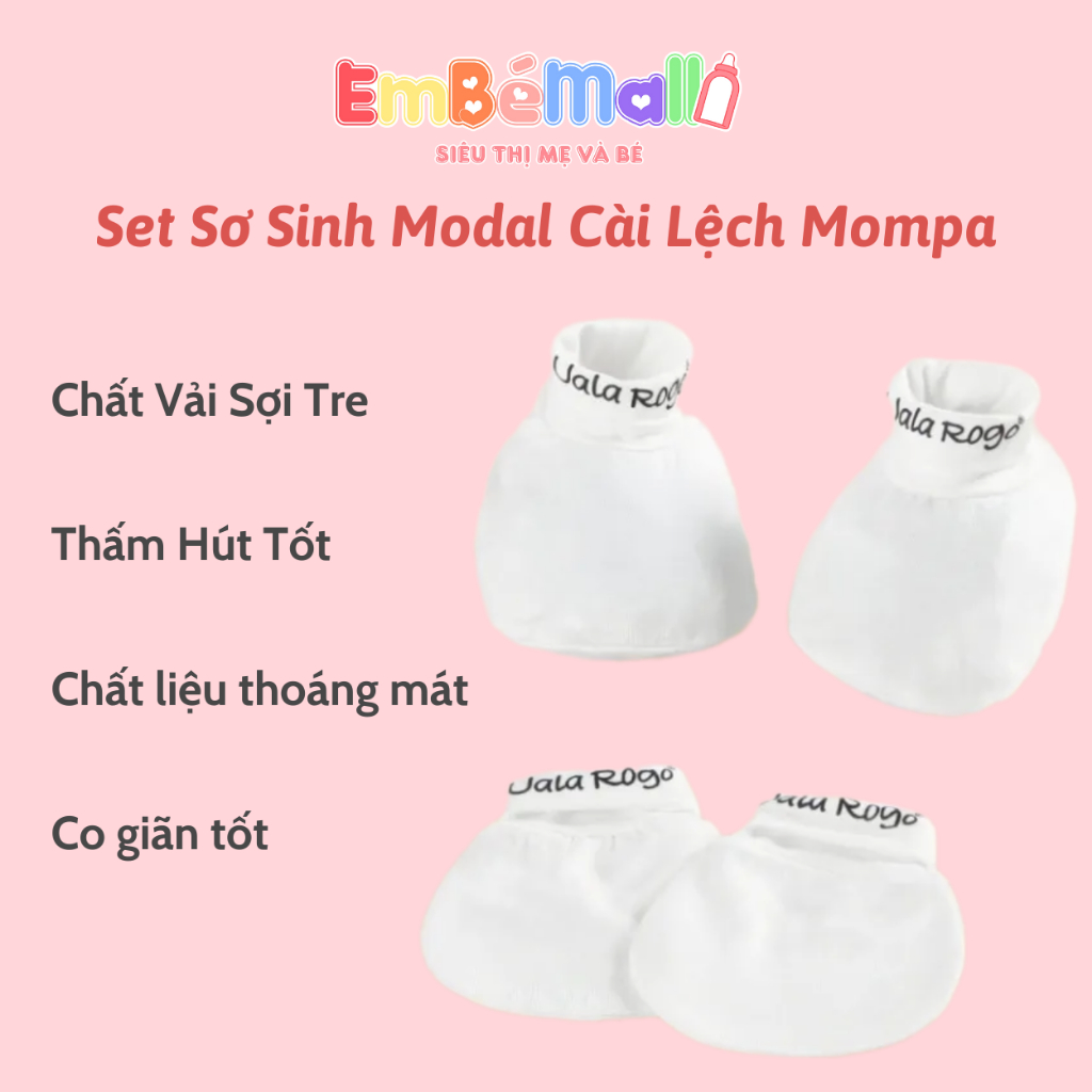 Set Bao Tay Bao Chân Cho Bé Sơ Sinh Vải Sợi Tre Ualarogo Màu Trắng