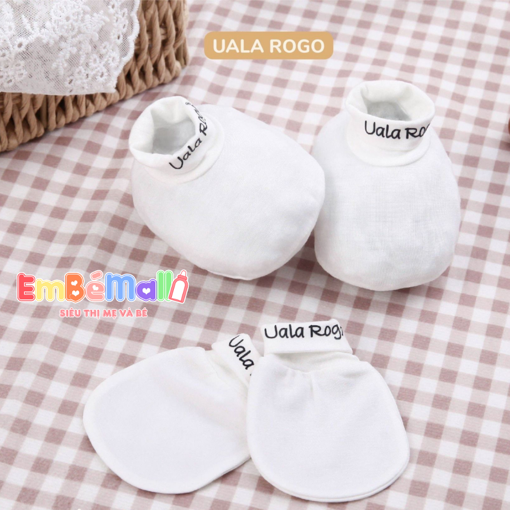 Set Bao Tay Bao Chân Cho Bé Sơ Sinh Vải Sợi Tre Ualarogo Màu Trắng - Hình ảnh 2