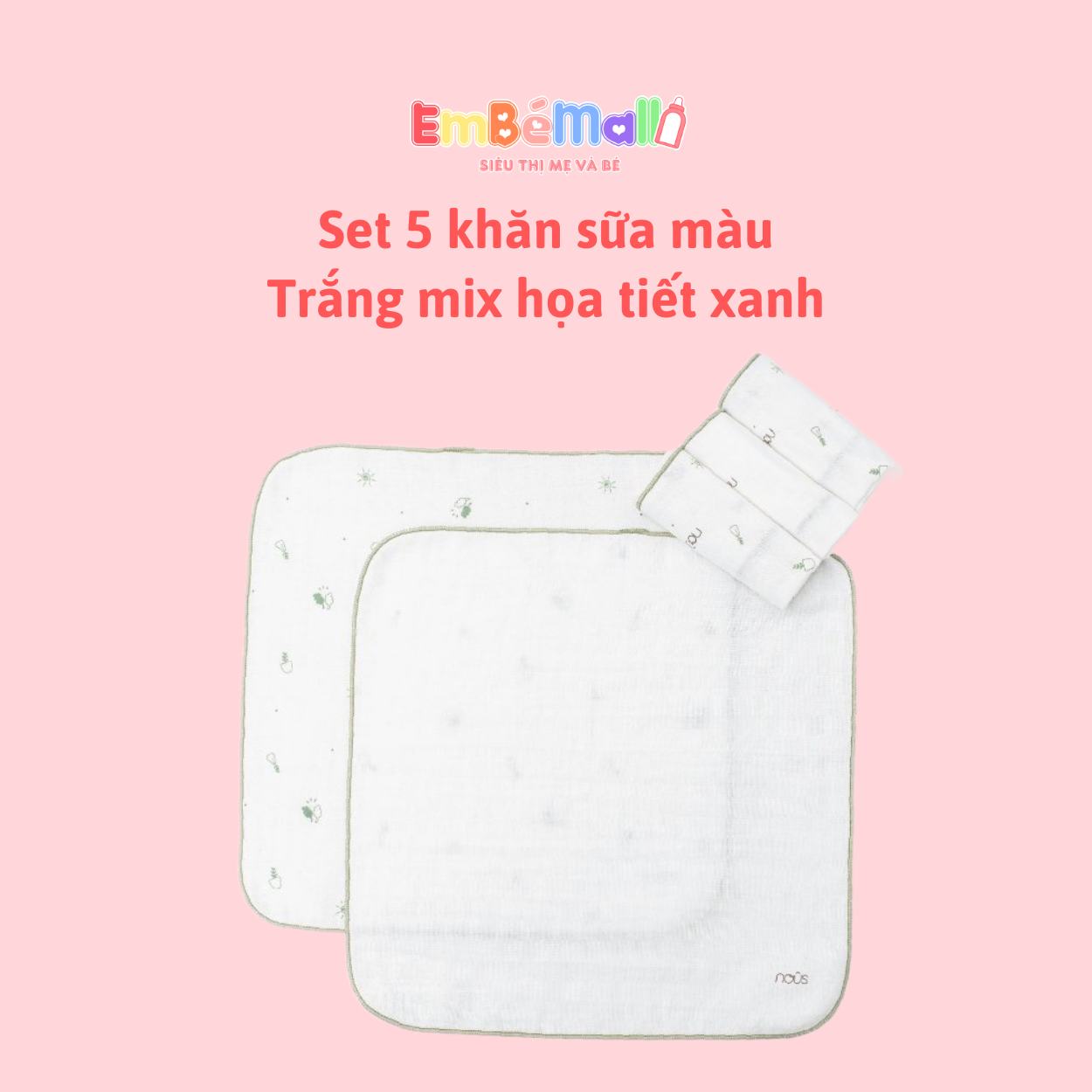 Nous Set 5 Chiếc Khăn Sữa Các Màu Cho Bé ( Size từ 0 tháng- 6 tháng) - Hình ảnh 18