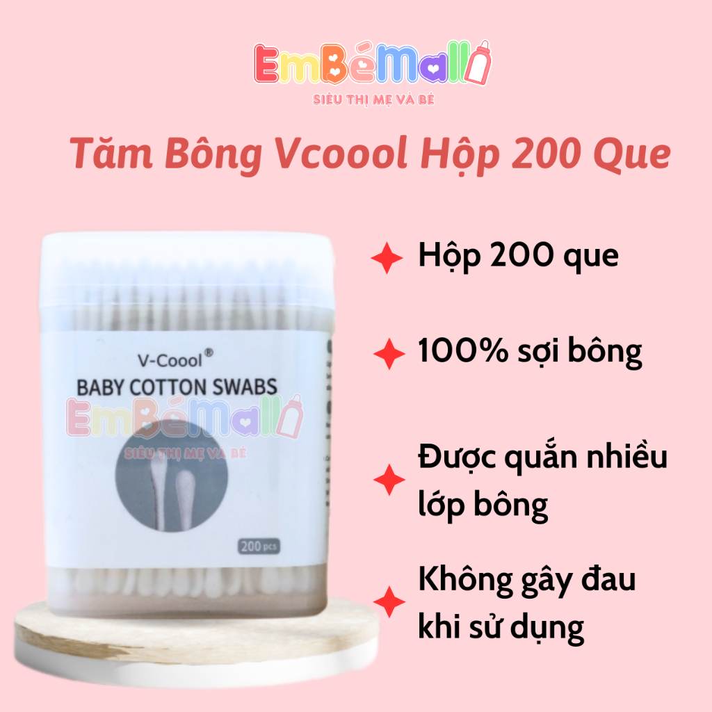 Tăm Bông Trẻ Em V-Coool | Misuta . Hộp 200 Que, Bông Tự Nhiên, An Toàn Tuyệt Đối Khi Dùng Cho Bé - Hình ảnh 5