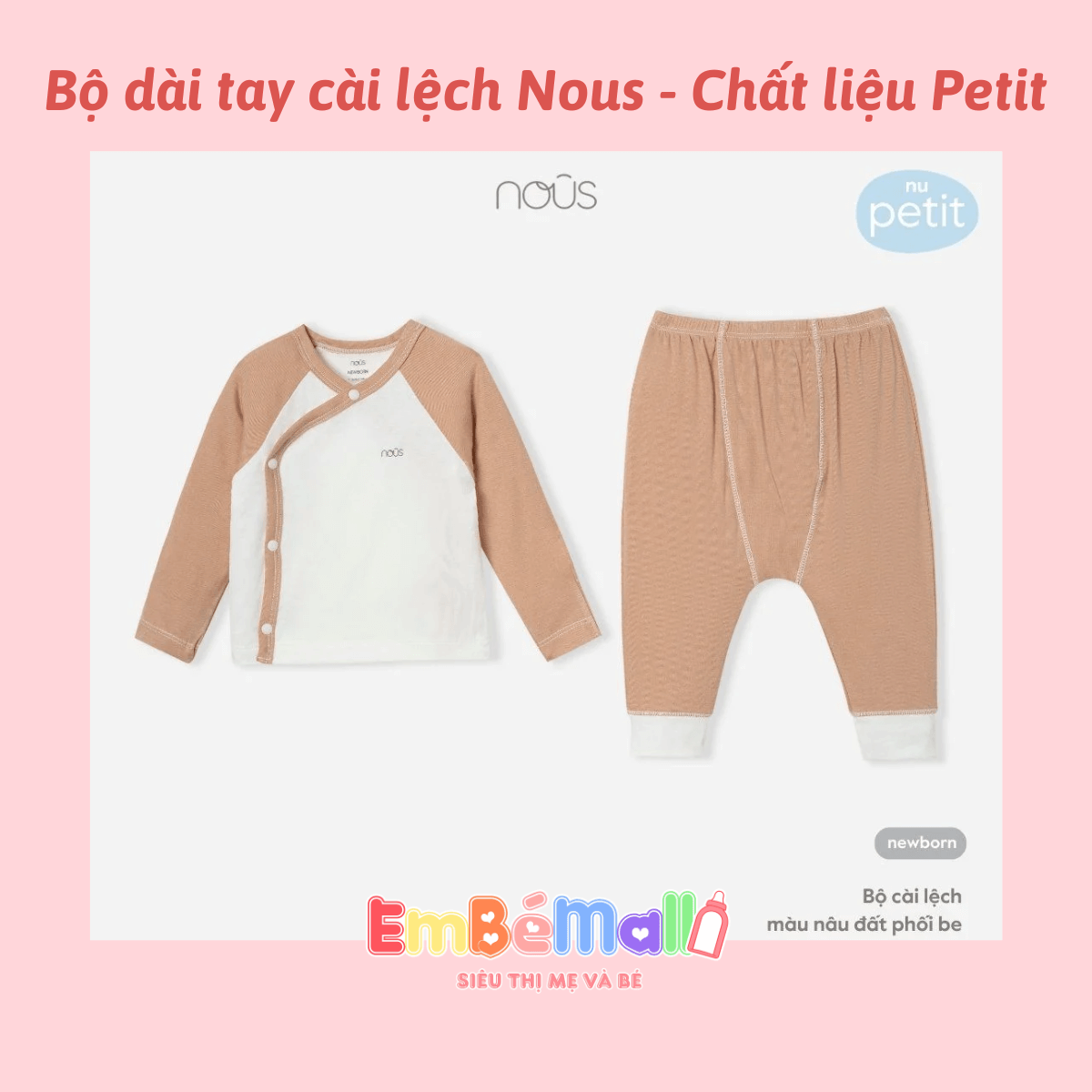 Bộ quần áo sơ sinh cài lệch Nous phối màu dành cho bé trai, bé gái chất liệu Nu Petit kháng khuẩn - Hình ảnh 2