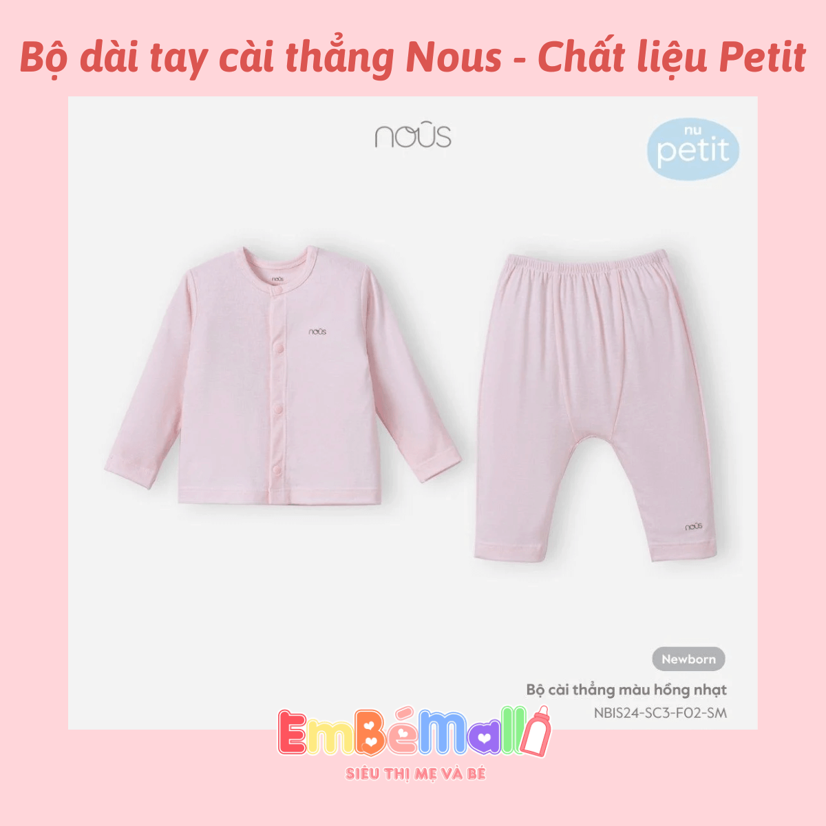 Bộ quần áo sơ sinh Nous cài thẳng dành cho bé chất liệu Nu Petit thích hợp với da nhạy cảm (NB<5 kg) - Hình ảnh 3