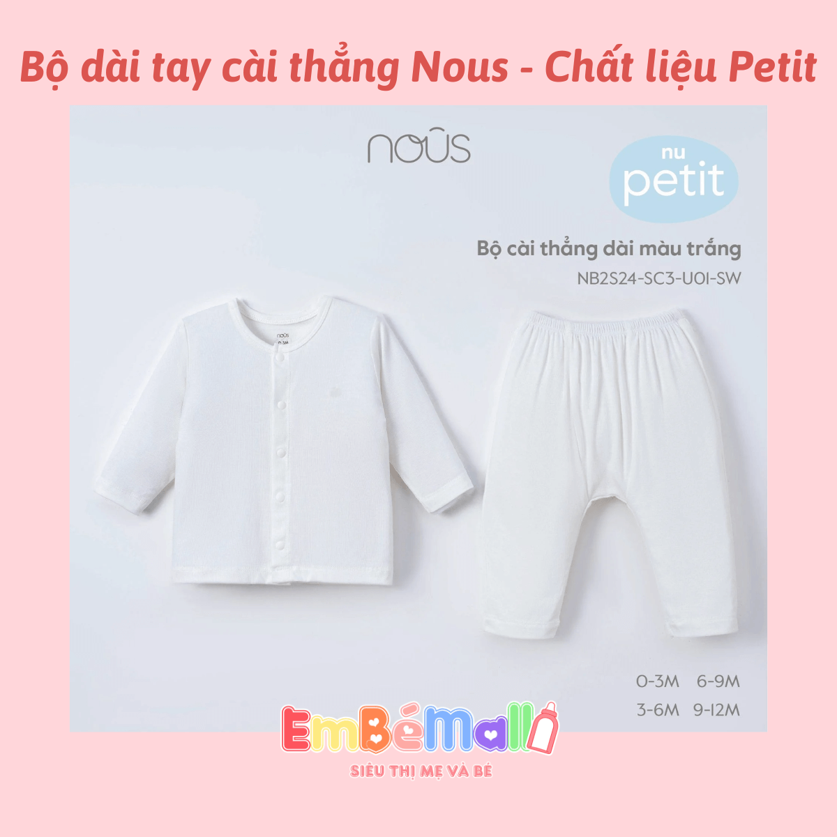 Bộ quần áo sơ sinh Nous cài thẳng dành cho bé chất liệu Nu Petit thích hợp với da nhạy cảm (NB<5 kg) - Hình ảnh 2