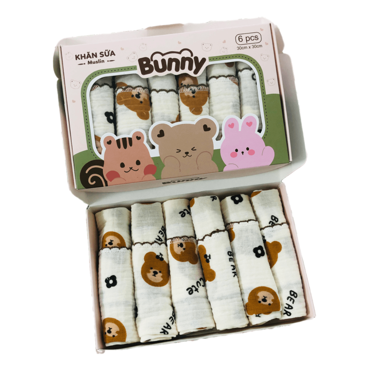 Set 6 khăn sữa vải xô Muslin cao cấp cho bé - BUNNY