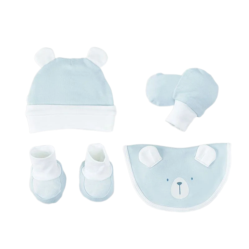 Set phụ kiện 4 món mũ, yếm và bao tay, bao chân Nous cho bé trai màu xanh phối trắng chất liệu mềm mại