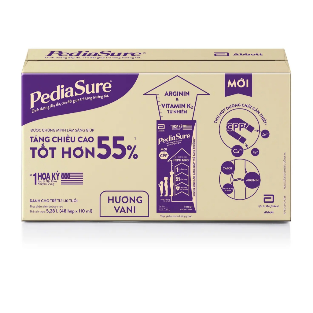 Sữa Nước Abbott Pediasure Hương Vani Ít Ngọt 110ml/180ml (1 Thùng / 12 Lốc/ 48 Hộp) - Hình ảnh 3