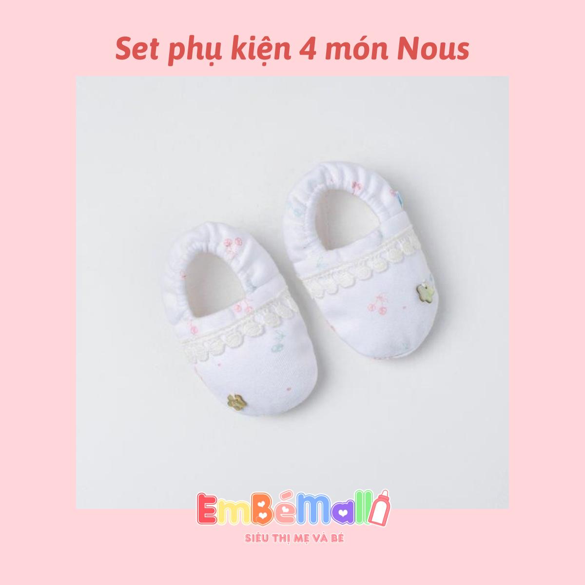 Set Phụ Kiện Mũ, Bao Tay Bao Chân, Yếm Màu Trắng In hình Cherries Nous dễ thương cho bé gái - Hình ảnh 4