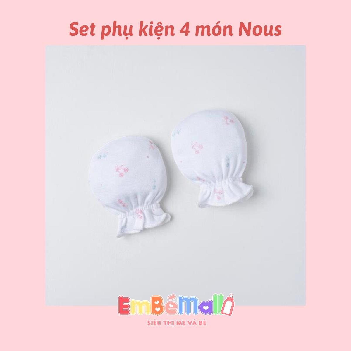 Set Phụ Kiện Mũ, Bao Tay Bao Chân, Yếm Màu Trắng In hình Cherries Nous dễ thương cho bé gái - Hình ảnh 3