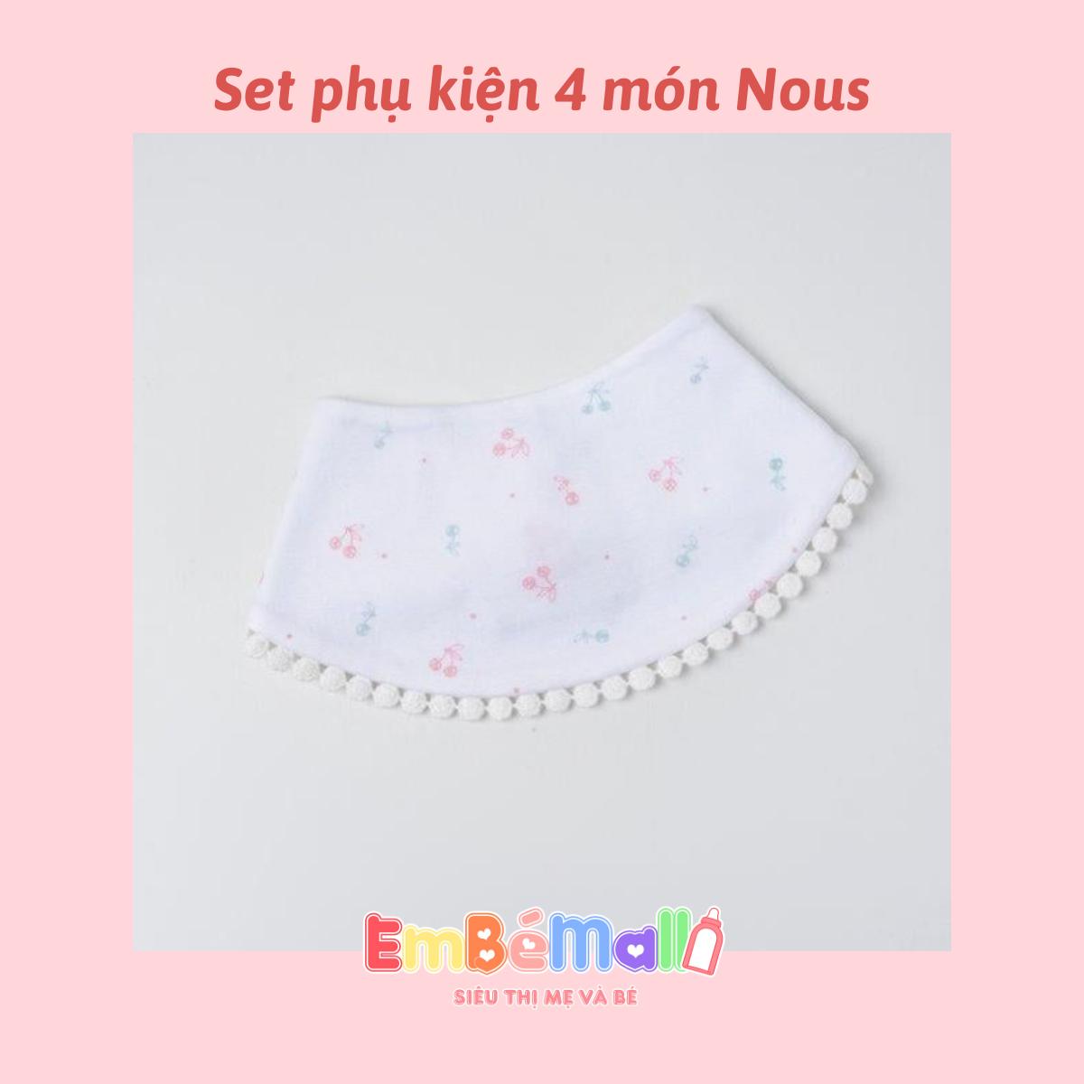 Set Phụ Kiện Mũ, Bao Tay Bao Chân, Yếm Màu Trắng In hình Cherries Nous dễ thương cho bé gái - Hình ảnh 2