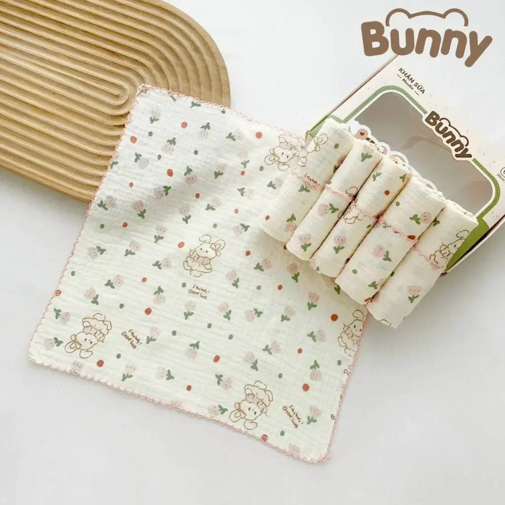 Set 6 khăn sữa vải xô Muslin cao cấp cho bé - BUNNY - Hình ảnh 3