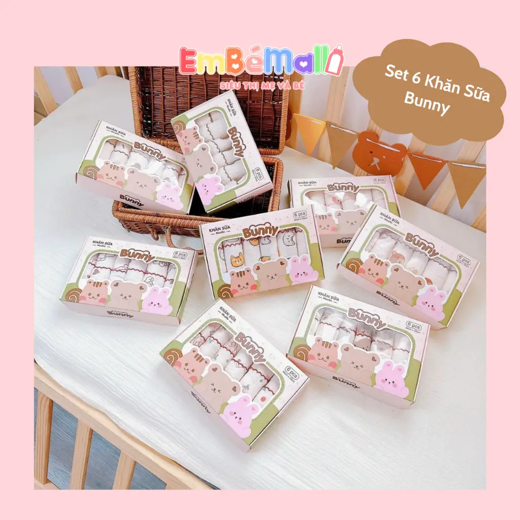 Set 6 khăn sữa vải xô Muslin cao cấp cho bé - BUNNY - Hình ảnh 2