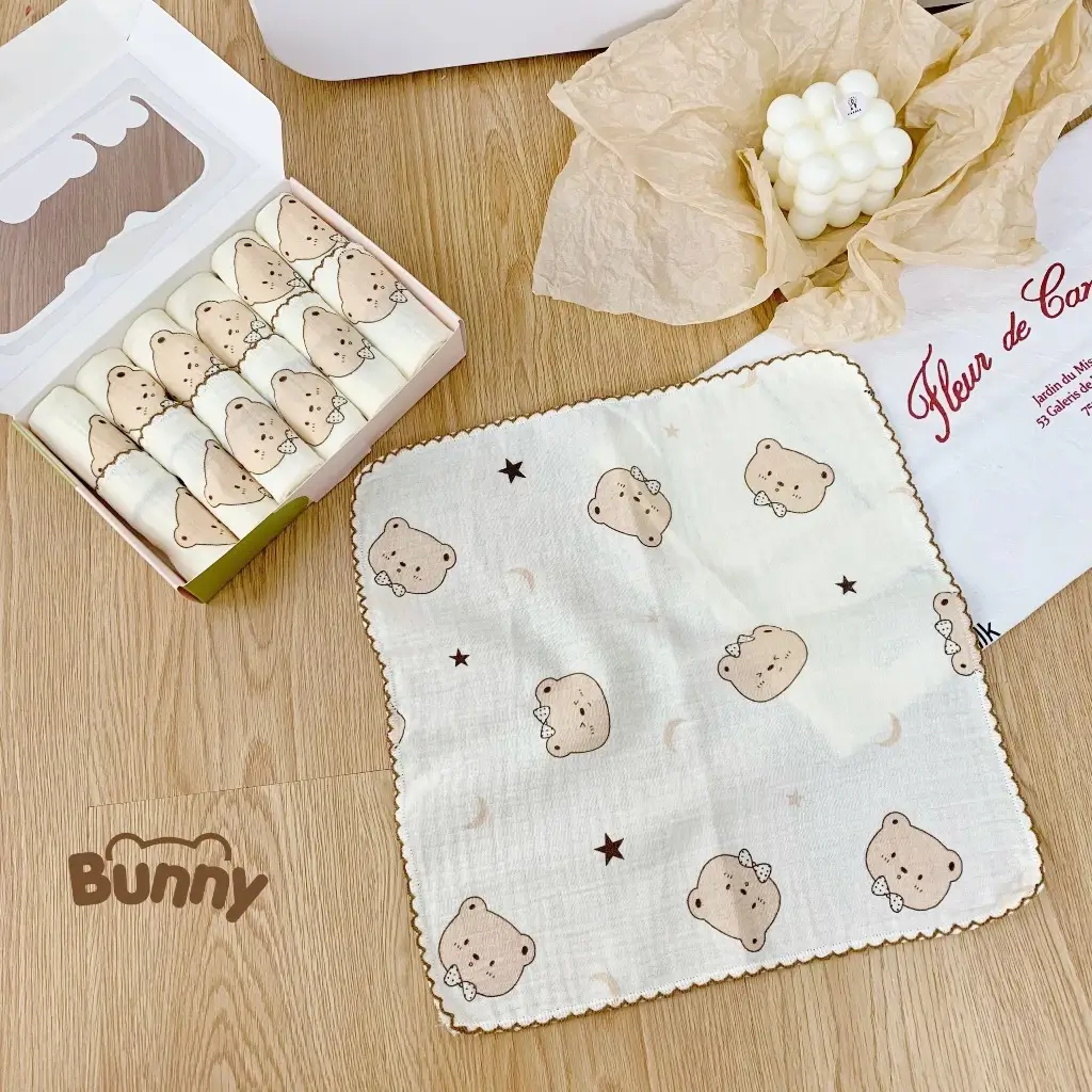 Set 6 khăn sữa vải xô Muslin cao cấp cho bé - BUNNY - Hình ảnh 4